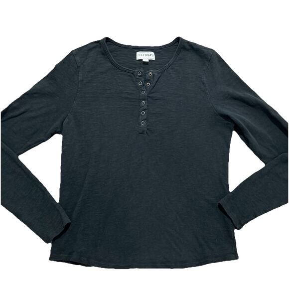 Tecovas Women’s L Cotton Slub Henley Onyx - Picture 1 of 7